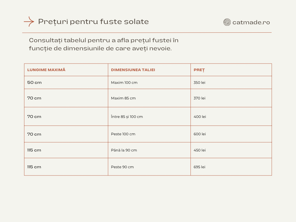 Fustă solată manual (plisată, în cloș)