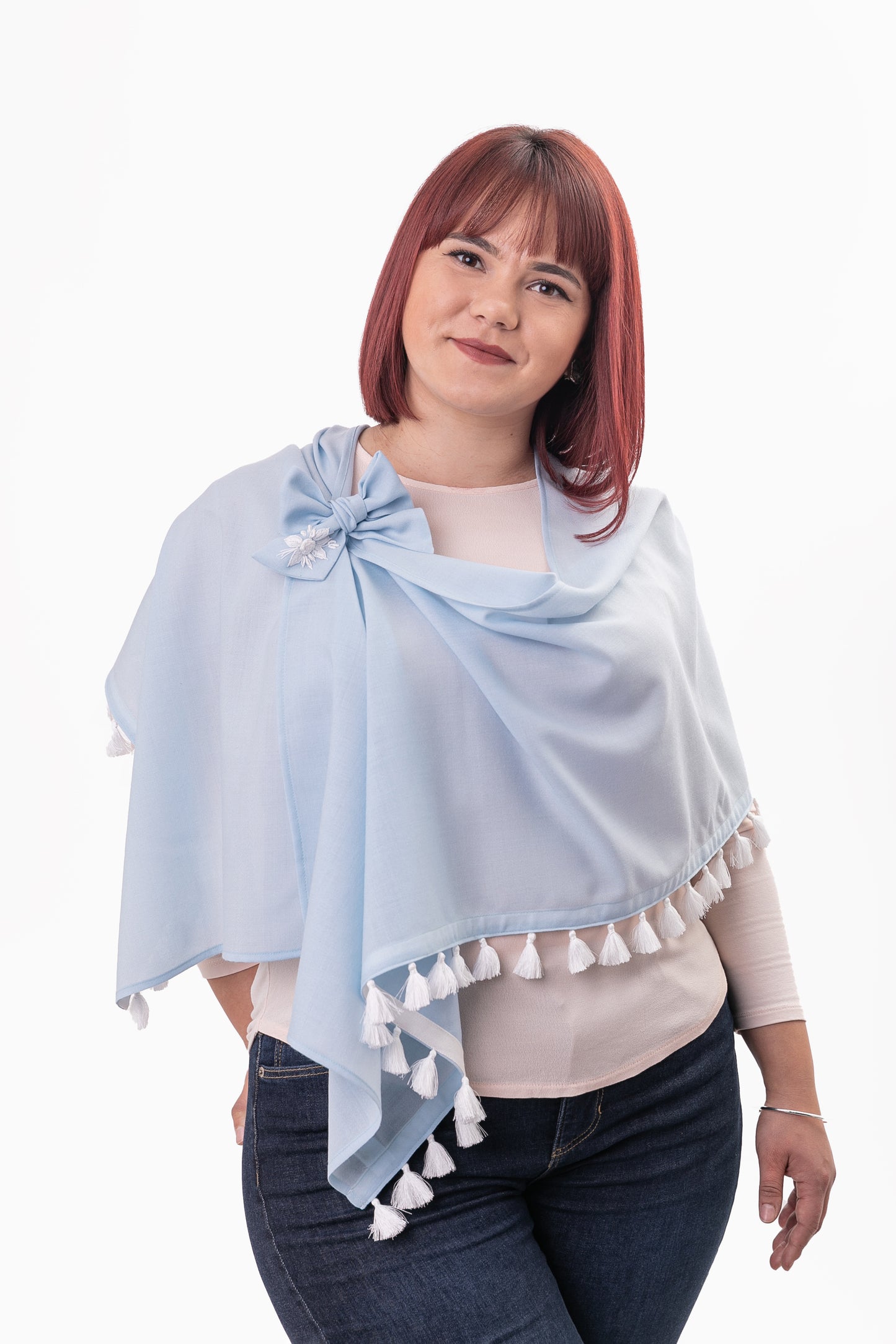 Set cadou - esarfa si fundita brodata manual - albastru
