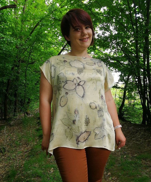 Bluza/tunică din mătase naturala și in, vopsite cu plante