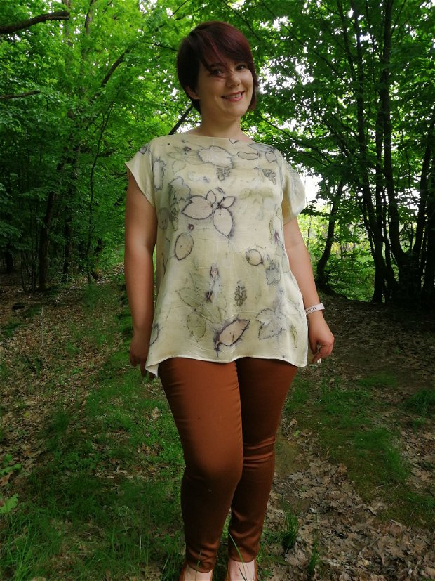 Bluza/tunică din mătase naturala și in, vopsite cu plante