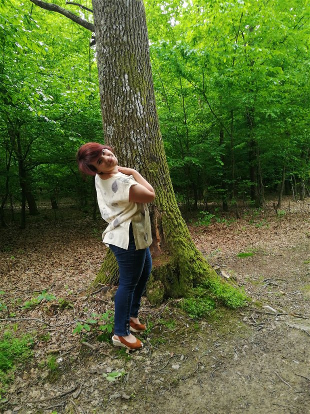 Bluza/tunică din mătase naturala și in, vopsite cu plante