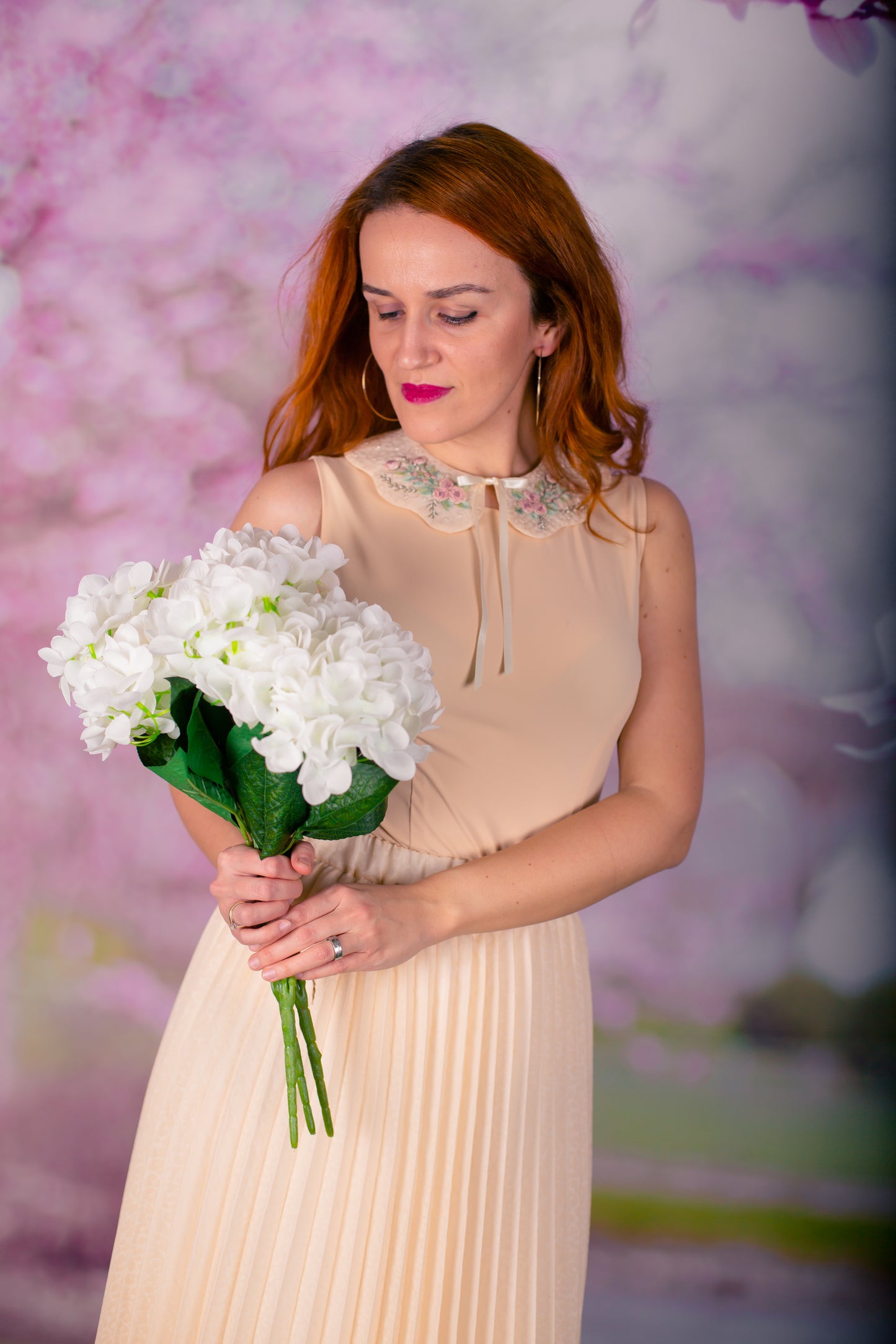 Fustă plisată manual din organza de bumbac si matase