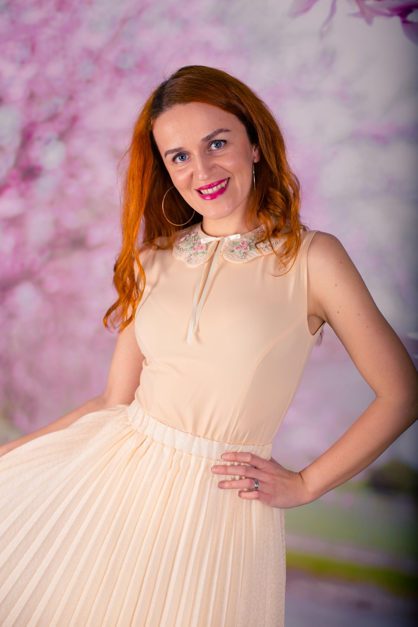 Fustă plisată manual din organza de bumbac si matase